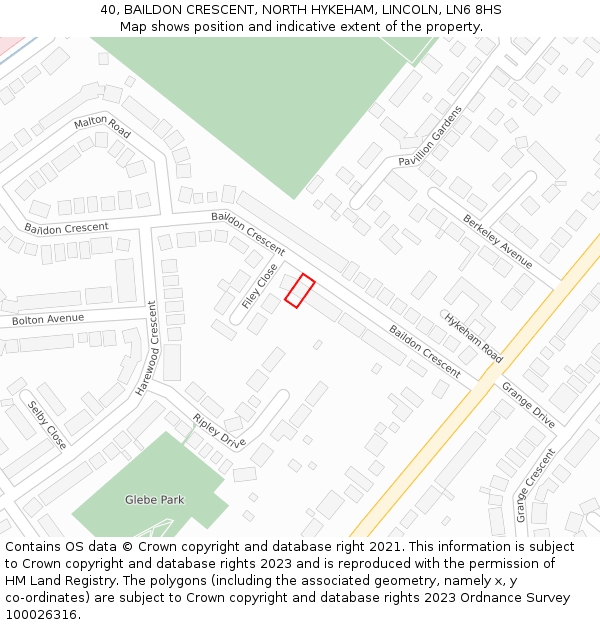 40, BAILDON CRESCENT, NORTH HYKEHAM, LINCOLN, LN6 8HS: Location map and indicative extent of plot