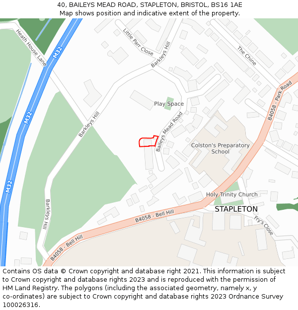40, BAILEYS MEAD ROAD, STAPLETON, BRISTOL, BS16 1AE: Location map and indicative extent of plot