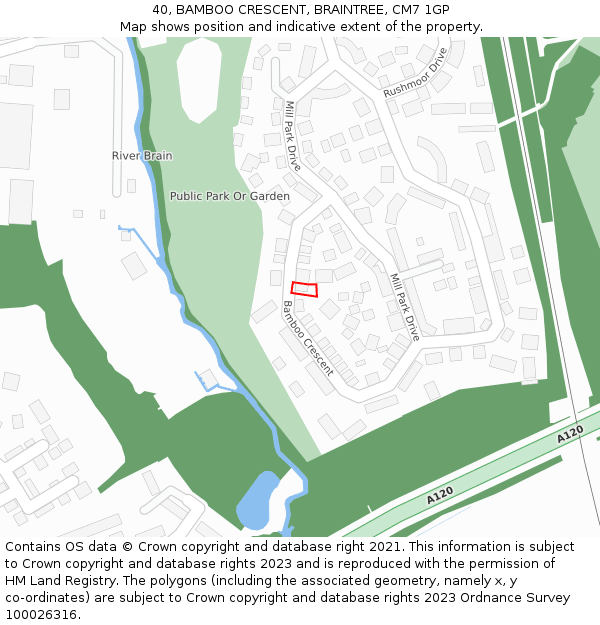 40, BAMBOO CRESCENT, BRAINTREE, CM7 1GP: Location map and indicative extent of plot