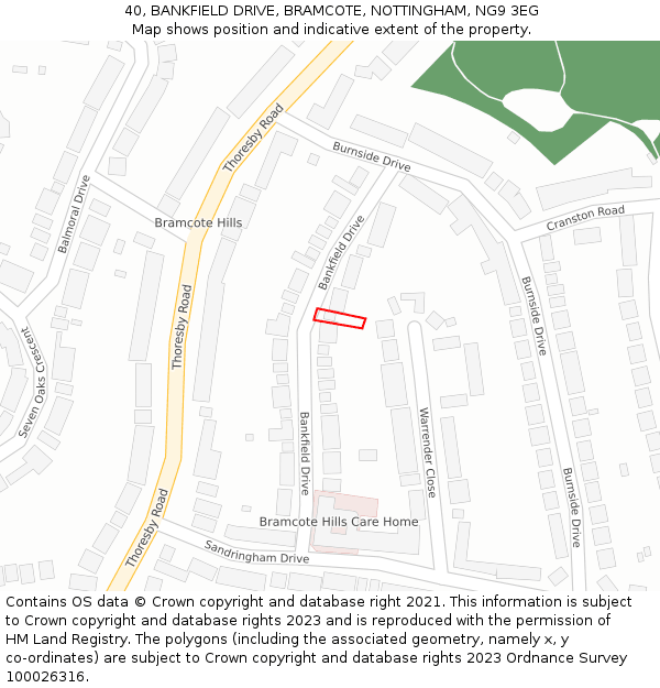 40, BANKFIELD DRIVE, BRAMCOTE, NOTTINGHAM, NG9 3EG: Location map and indicative extent of plot