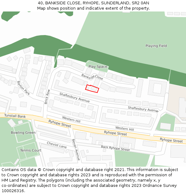 40, BANKSIDE CLOSE, RYHOPE, SUNDERLAND, SR2 0AN: Location map and indicative extent of plot