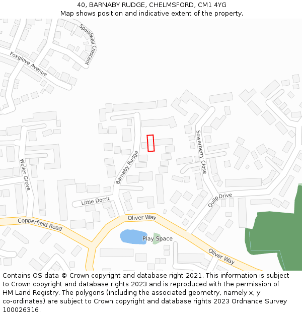 40, BARNABY RUDGE, CHELMSFORD, CM1 4YG: Location map and indicative extent of plot