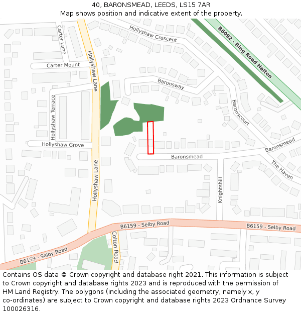 40, BARONSMEAD, LEEDS, LS15 7AR: Location map and indicative extent of plot