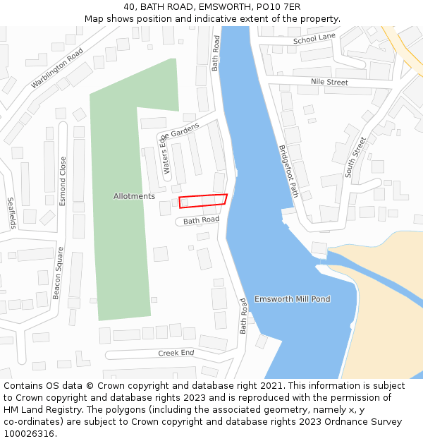 40, BATH ROAD, EMSWORTH, PO10 7ER: Location map and indicative extent of plot