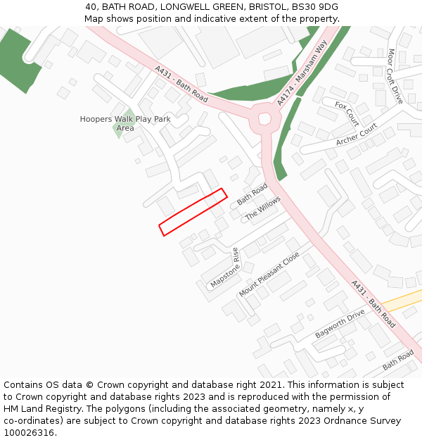 40, BATH ROAD, LONGWELL GREEN, BRISTOL, BS30 9DG: Location map and indicative extent of plot