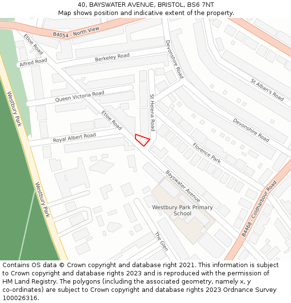 40, BAYSWATER AVENUE, BRISTOL, BS6 7NT: Location map and indicative extent of plot