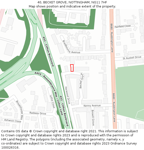 40, BECKET GROVE, NOTTINGHAM, NG11 7HF: Location map and indicative extent of plot