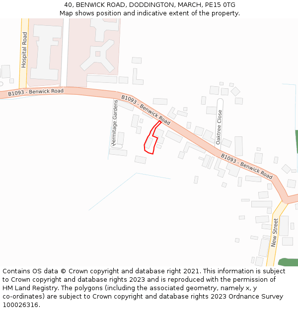 40, BENWICK ROAD, DODDINGTON, MARCH, PE15 0TG: Location map and indicative extent of plot