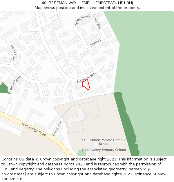 40, BETJEMAN WAY, HEMEL HEMPSTEAD, HP1 3HJ: Location map and indicative extent of plot