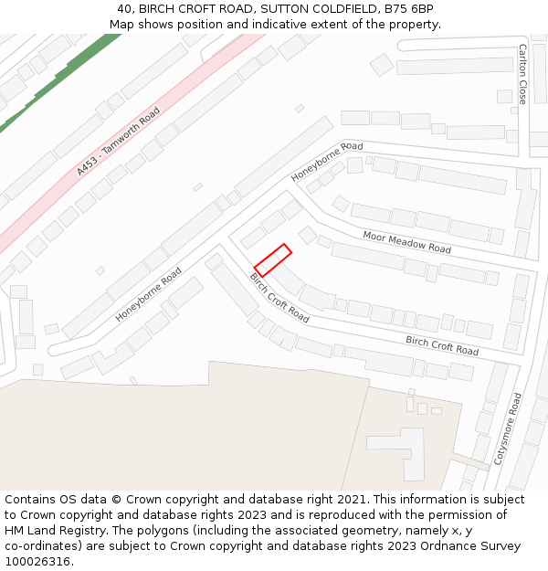 40, BIRCH CROFT ROAD, SUTTON COLDFIELD, B75 6BP: Location map and indicative extent of plot