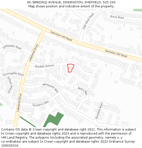 40, BIRKDALE AVENUE, DINNINGTON, SHEFFIELD, S25 2SX: Location map and indicative extent of plot