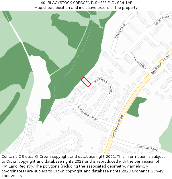 40, BLACKSTOCK CRESCENT, SHEFFIELD, S14 1AF: Location map and indicative extent of plot