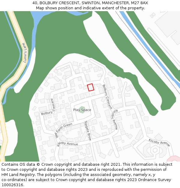 40, BOLBURY CRESCENT, SWINTON, MANCHESTER, M27 8AX: Location map and indicative extent of plot