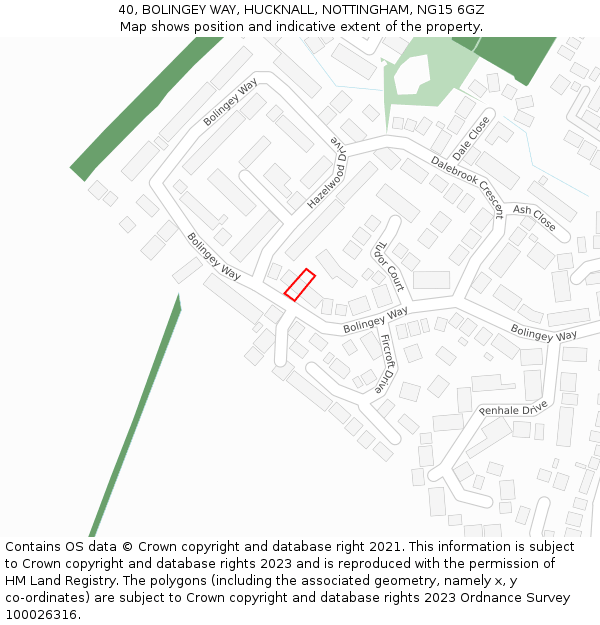 40, BOLINGEY WAY, HUCKNALL, NOTTINGHAM, NG15 6GZ: Location map and indicative extent of plot