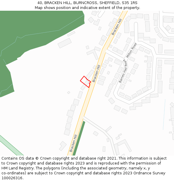 40, BRACKEN HILL, BURNCROSS, SHEFFIELD, S35 1RS: Location map and indicative extent of plot