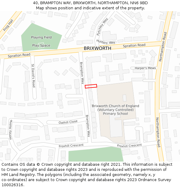 40, BRAMPTON WAY, BRIXWORTH, NORTHAMPTON, NN6 9BD: Location map and indicative extent of plot