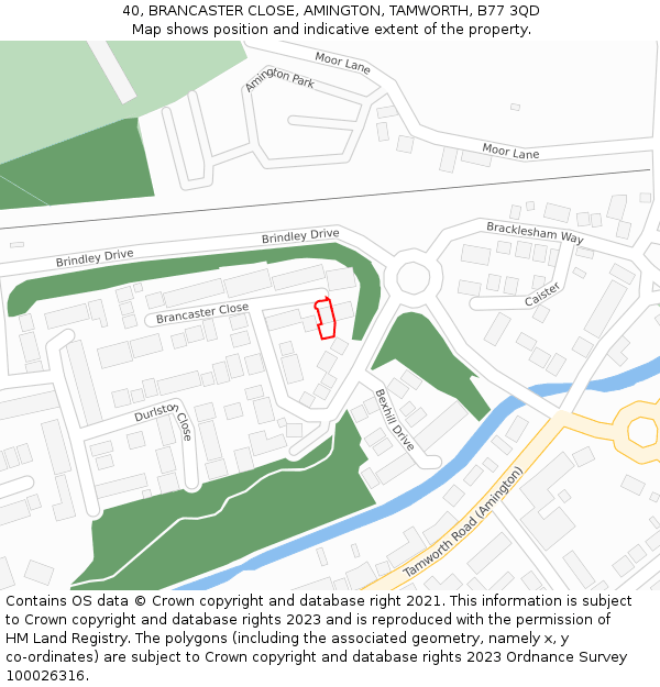40, BRANCASTER CLOSE, AMINGTON, TAMWORTH, B77 3QD: Location map and indicative extent of plot