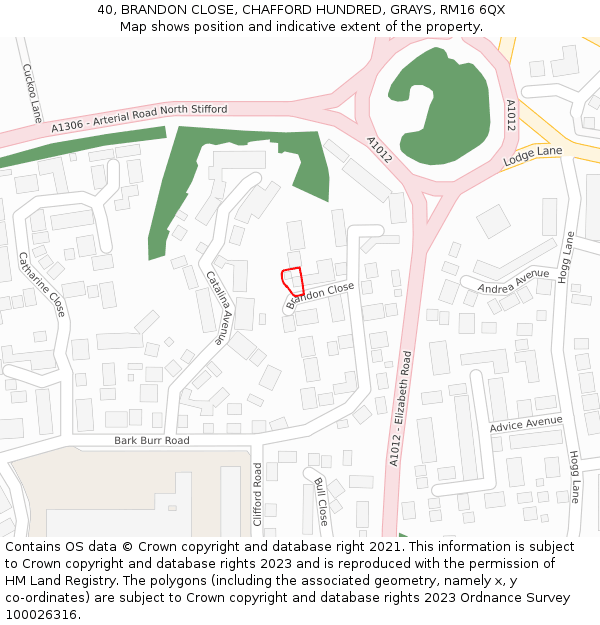 40, BRANDON CLOSE, CHAFFORD HUNDRED, GRAYS, RM16 6QX: Location map and indicative extent of plot