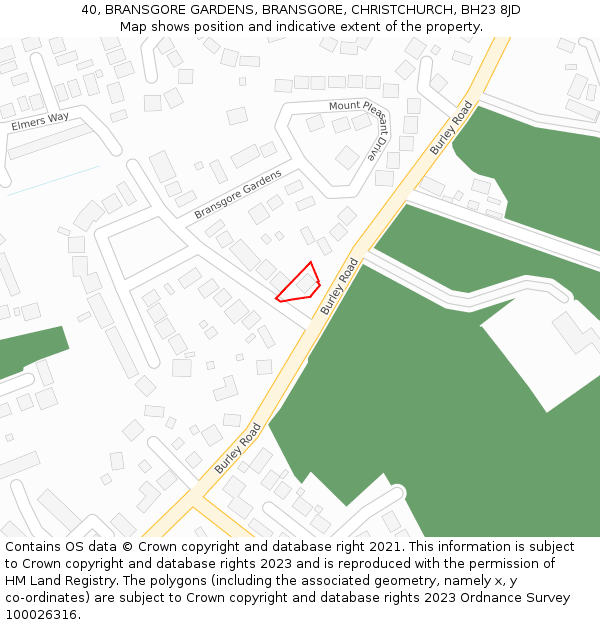 40, BRANSGORE GARDENS, BRANSGORE, CHRISTCHURCH, BH23 8JD: Location map and indicative extent of plot