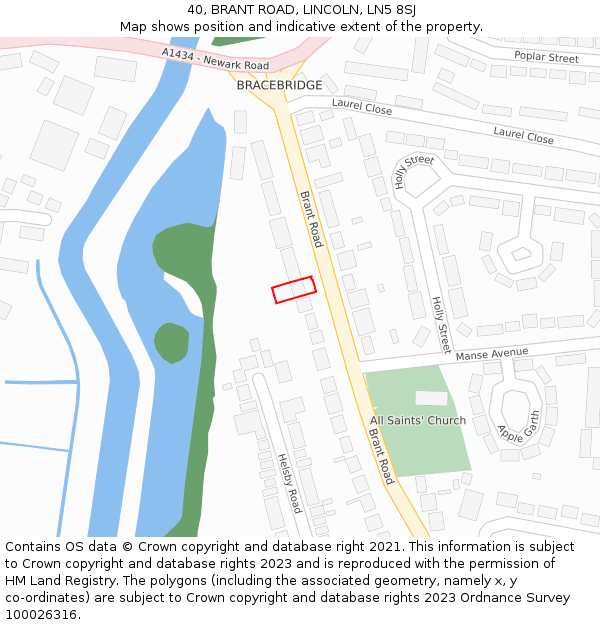 40, BRANT ROAD, LINCOLN, LN5 8SJ: Location map and indicative extent of plot