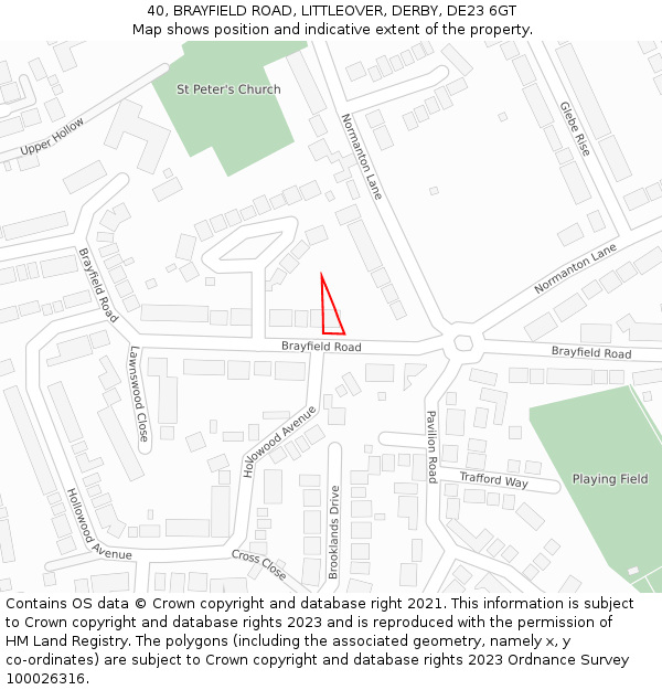 40, BRAYFIELD ROAD, LITTLEOVER, DERBY, DE23 6GT: Location map and indicative extent of plot