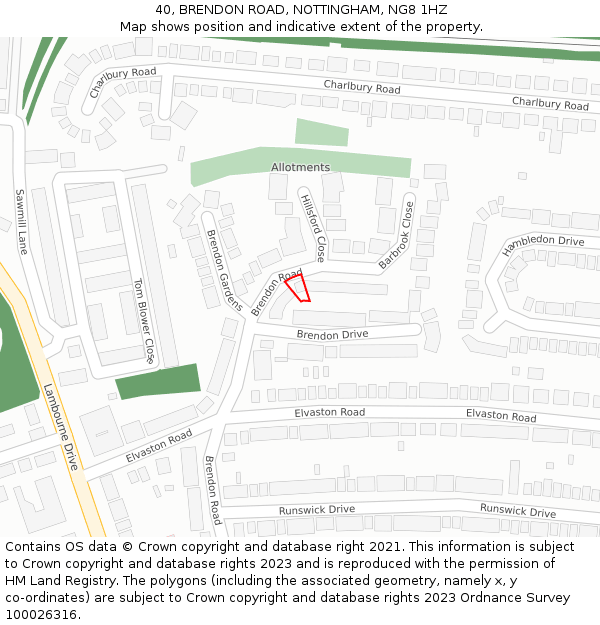 40, BRENDON ROAD, NOTTINGHAM, NG8 1HZ: Location map and indicative extent of plot