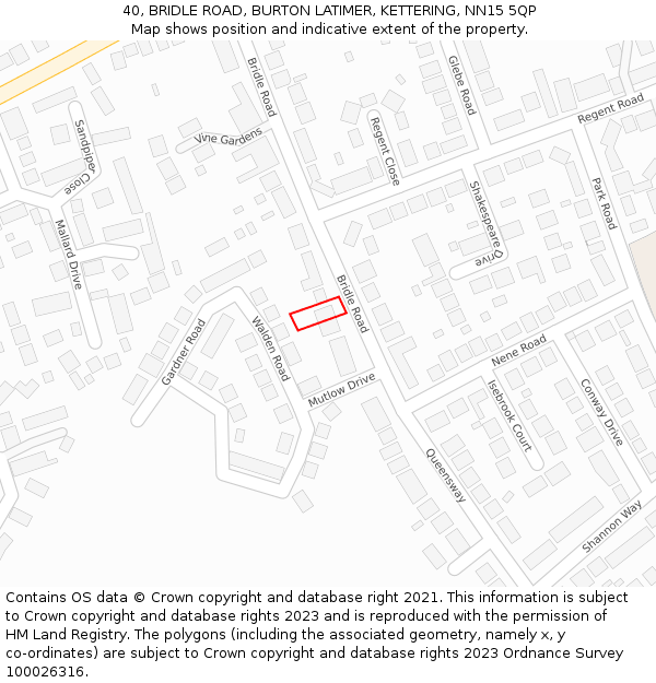 40, BRIDLE ROAD, BURTON LATIMER, KETTERING, NN15 5QP: Location map and indicative extent of plot