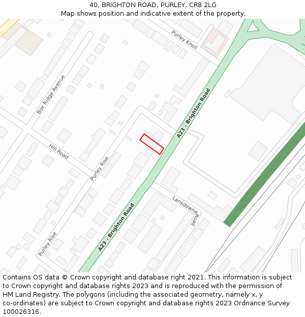 40, BRIGHTON ROAD, PURLEY, CR8 2LG: Location map and indicative extent of plot