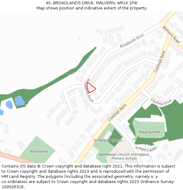 40, BROADLANDS DRIVE, MALVERN, WR14 1PW: Location map and indicative extent of plot