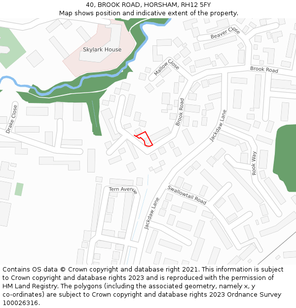 40, BROOK ROAD, HORSHAM, RH12 5FY: Location map and indicative extent of plot
