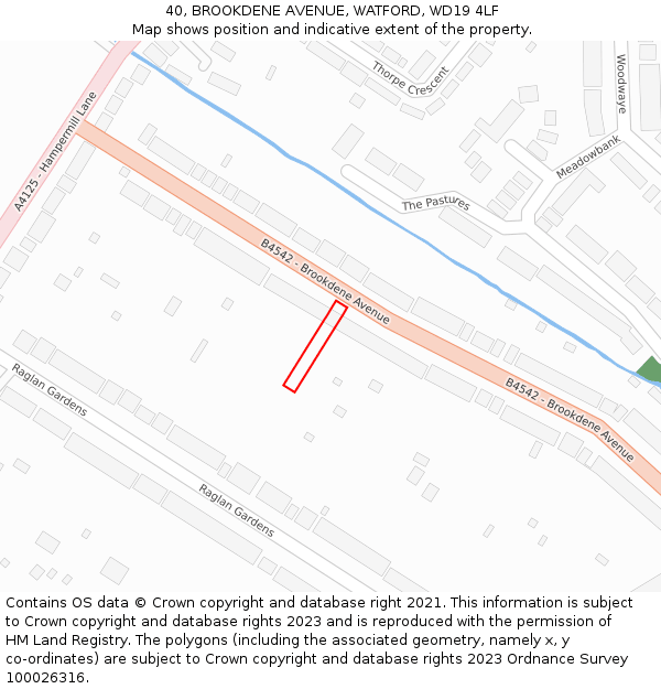 40, BROOKDENE AVENUE, WATFORD, WD19 4LF: Location map and indicative extent of plot