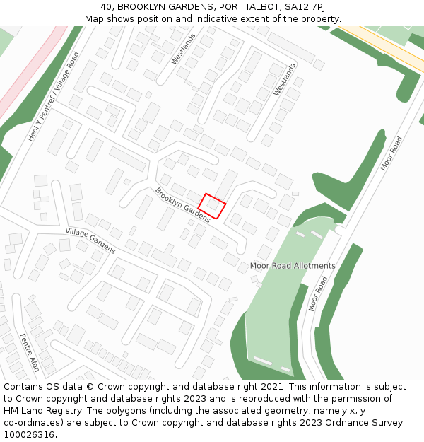 40, BROOKLYN GARDENS, PORT TALBOT, SA12 7PJ: Location map and indicative extent of plot