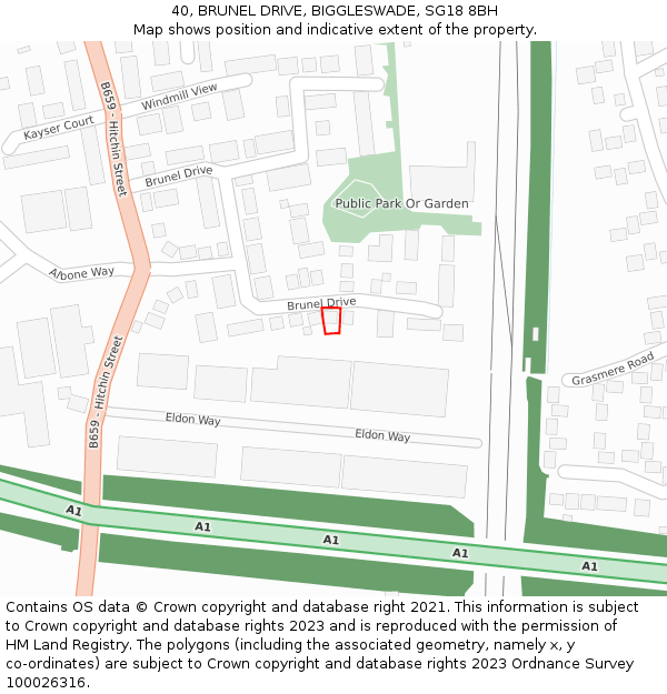 40, BRUNEL DRIVE, BIGGLESWADE, SG18 8BH: Location map and indicative extent of plot