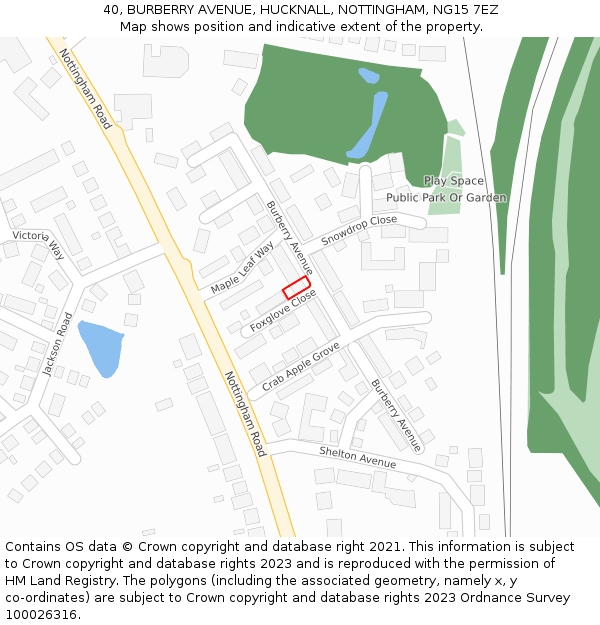 40, BURBERRY AVENUE, HUCKNALL, NOTTINGHAM, NG15 7EZ: Location map and indicative extent of plot