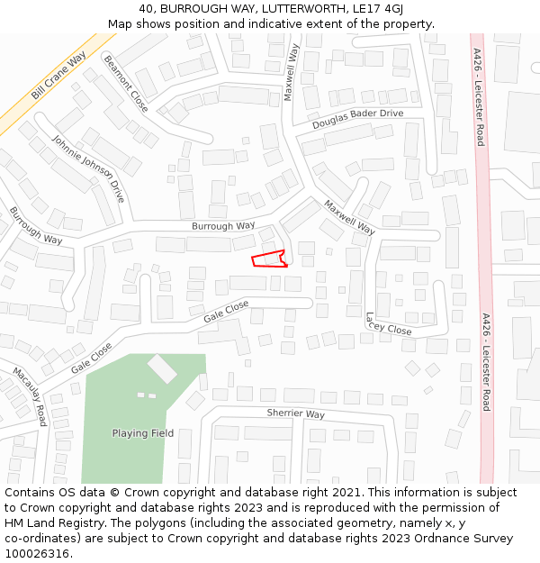 40, BURROUGH WAY, LUTTERWORTH, LE17 4GJ: Location map and indicative extent of plot