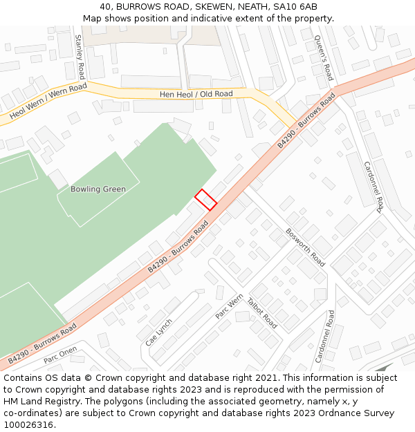 40, BURROWS ROAD, SKEWEN, NEATH, SA10 6AB: Location map and indicative extent of plot