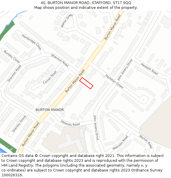 40, BURTON MANOR ROAD, STAFFORD, ST17 9QQ: Location map and indicative extent of plot
