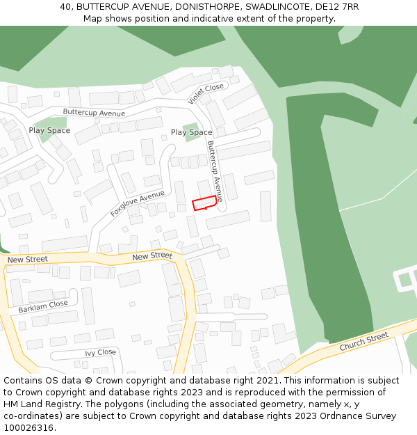 40, BUTTERCUP AVENUE, DONISTHORPE, SWADLINCOTE, DE12 7RR: Location map and indicative extent of plot