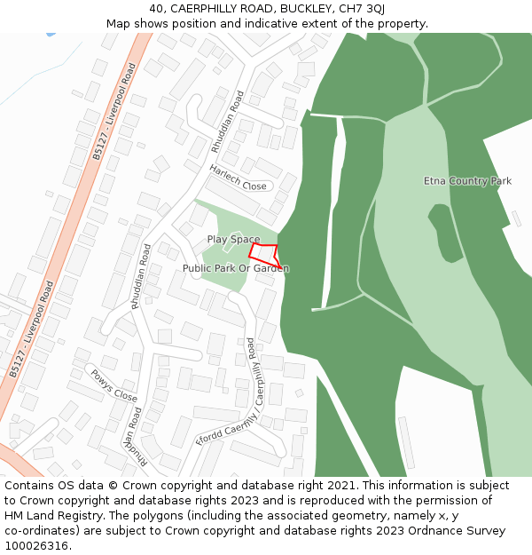 40, CAERPHILLY ROAD, BUCKLEY, CH7 3QJ: Location map and indicative extent of plot