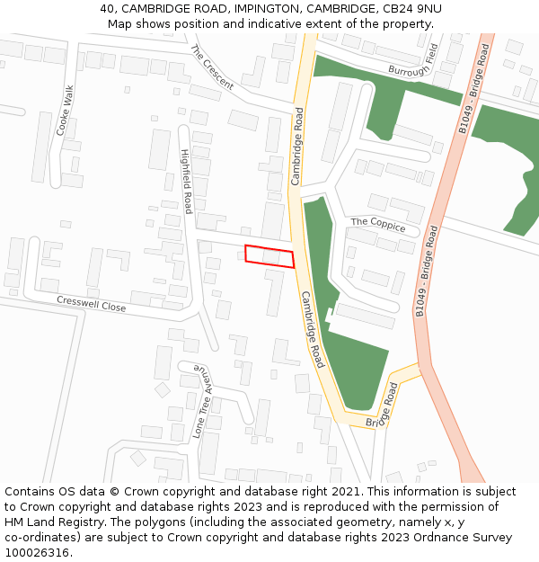 40, CAMBRIDGE ROAD, IMPINGTON, CAMBRIDGE, CB24 9NU: Location map and indicative extent of plot