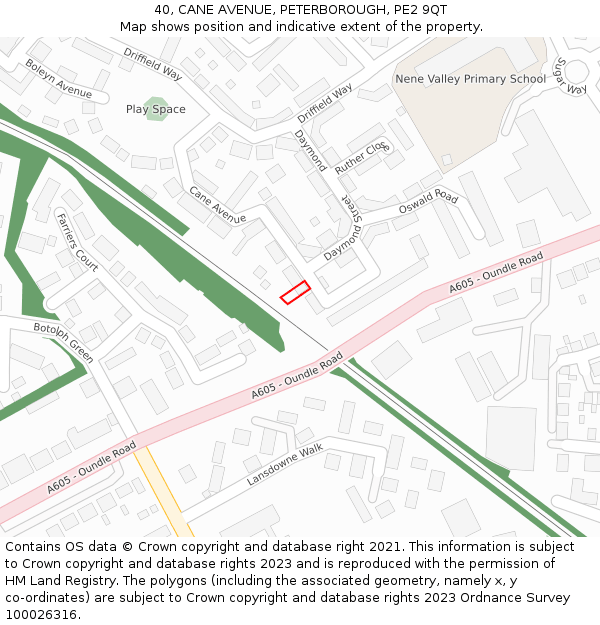 40, CANE AVENUE, PETERBOROUGH, PE2 9QT: Location map and indicative extent of plot