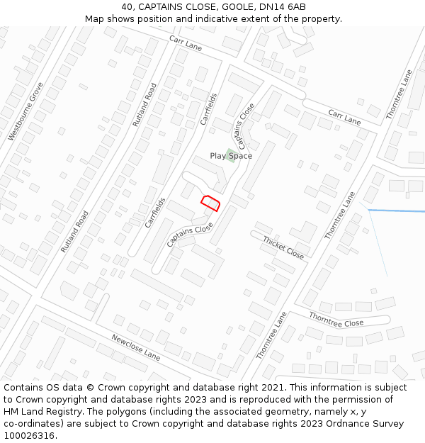 40, CAPTAINS CLOSE, GOOLE, DN14 6AB: Location map and indicative extent of plot