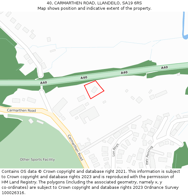 40, CARMARTHEN ROAD, LLANDEILO, SA19 6RS: Location map and indicative extent of plot