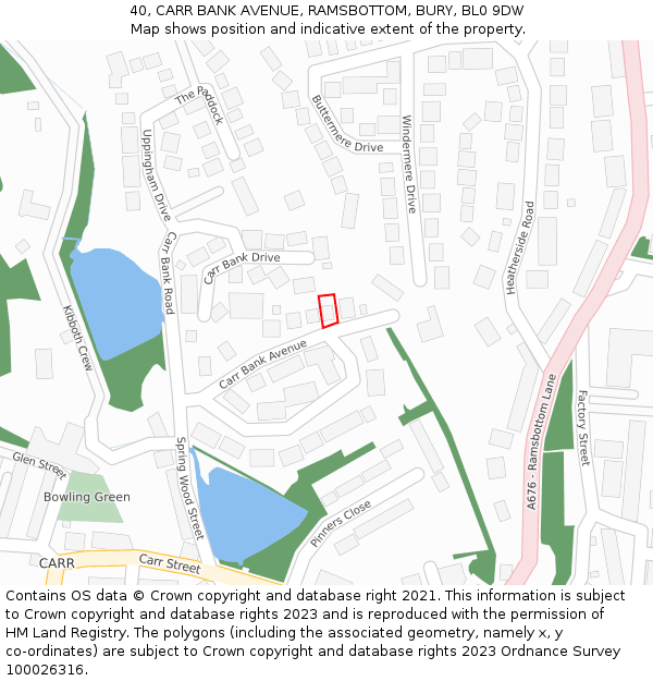 40, CARR BANK AVENUE, RAMSBOTTOM, BURY, BL0 9DW: Location map and indicative extent of plot