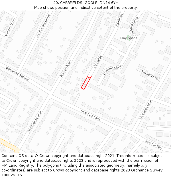 40, CARRFIELDS, GOOLE, DN14 6YH: Location map and indicative extent of plot