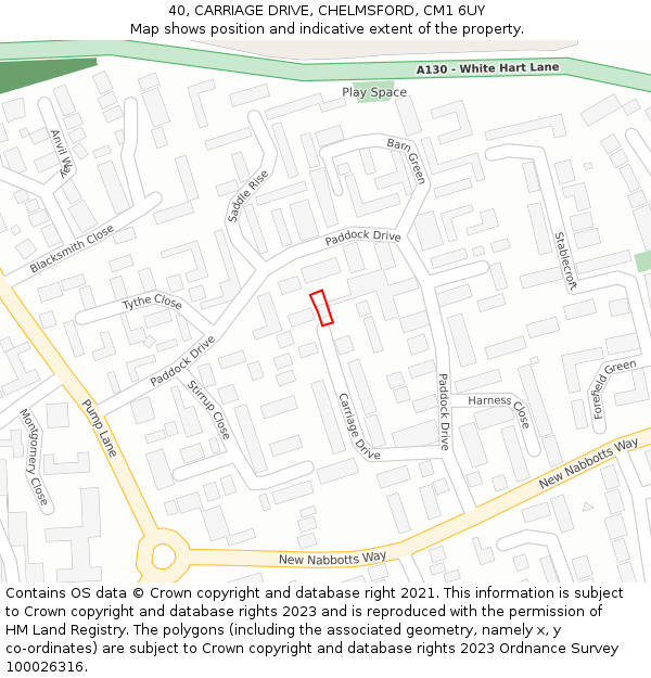 40, CARRIAGE DRIVE, CHELMSFORD, CM1 6UY: Location map and indicative extent of plot