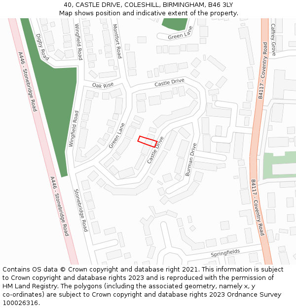 40, CASTLE DRIVE, COLESHILL, BIRMINGHAM, B46 3LY: Location map and indicative extent of plot
