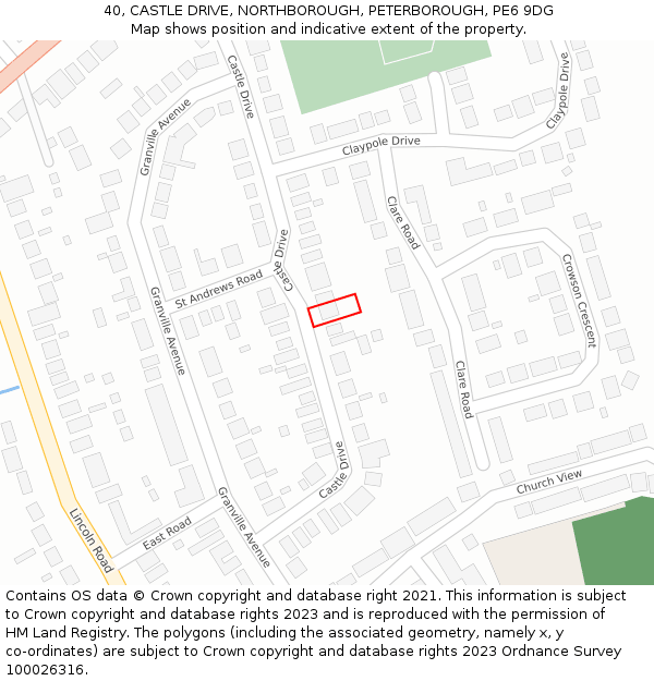 40, CASTLE DRIVE, NORTHBOROUGH, PETERBOROUGH, PE6 9DG: Location map and indicative extent of plot