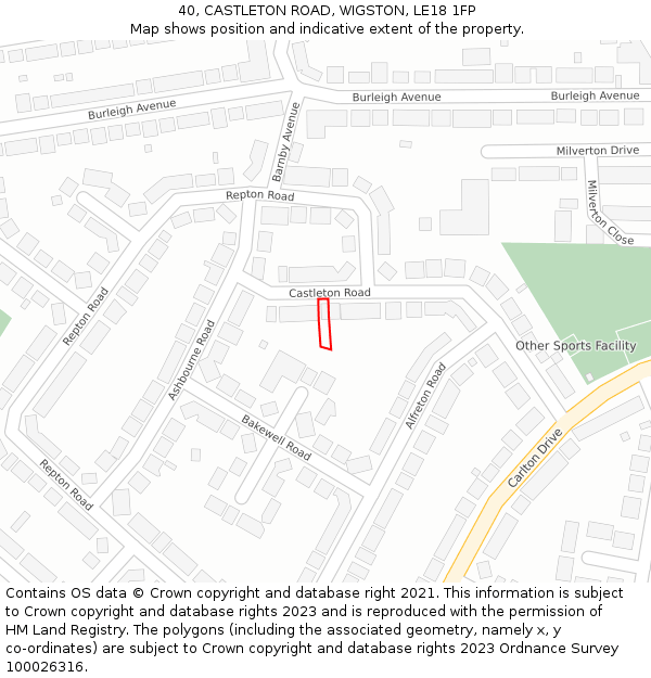 40, CASTLETON ROAD, WIGSTON, LE18 1FP: Location map and indicative extent of plot
