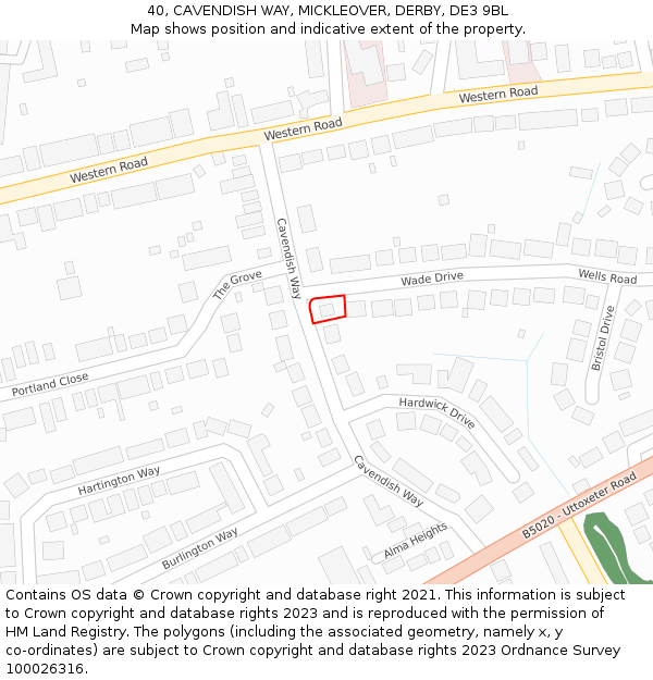 40, CAVENDISH WAY, MICKLEOVER, DERBY, DE3 9BL: Location map and indicative extent of plot